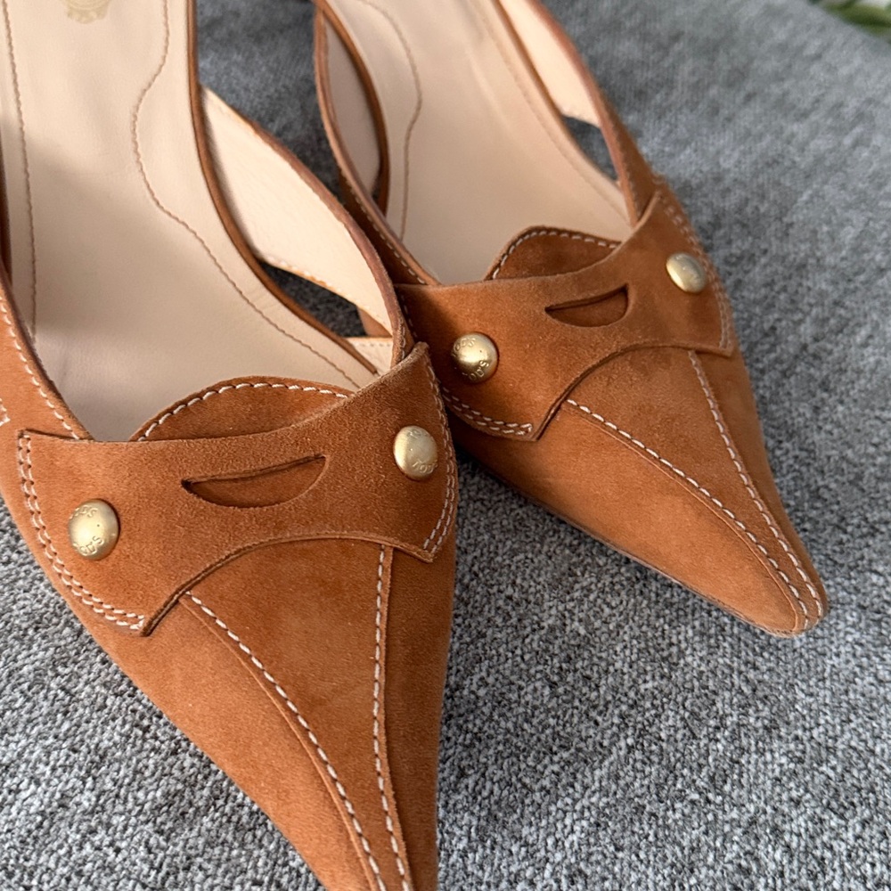 Tod's Brown Suede Mules with Gold Accents - Picture 3 of 8